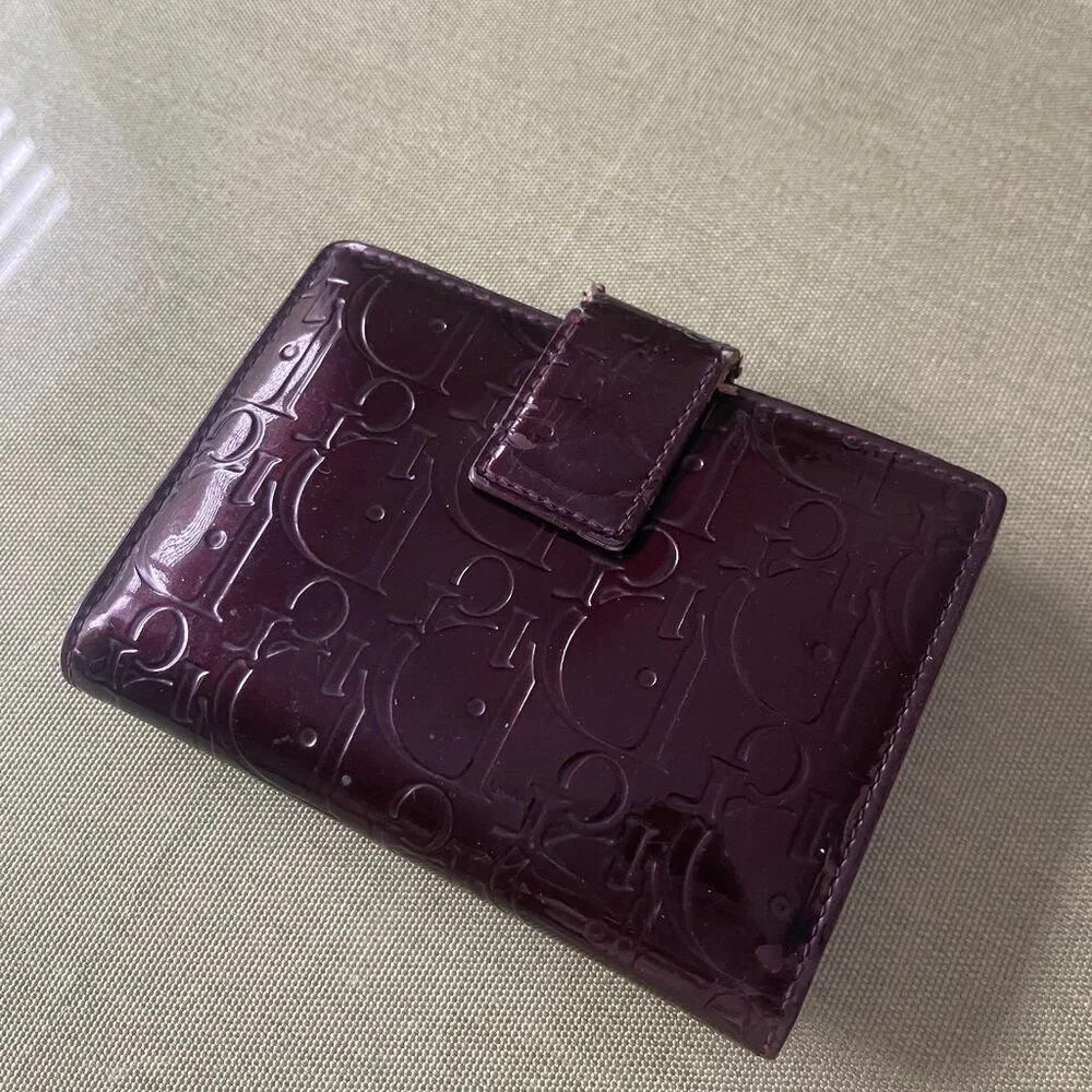 Christian Dior Patent Monogram Wallet (Bordeaux / Plum Tone)